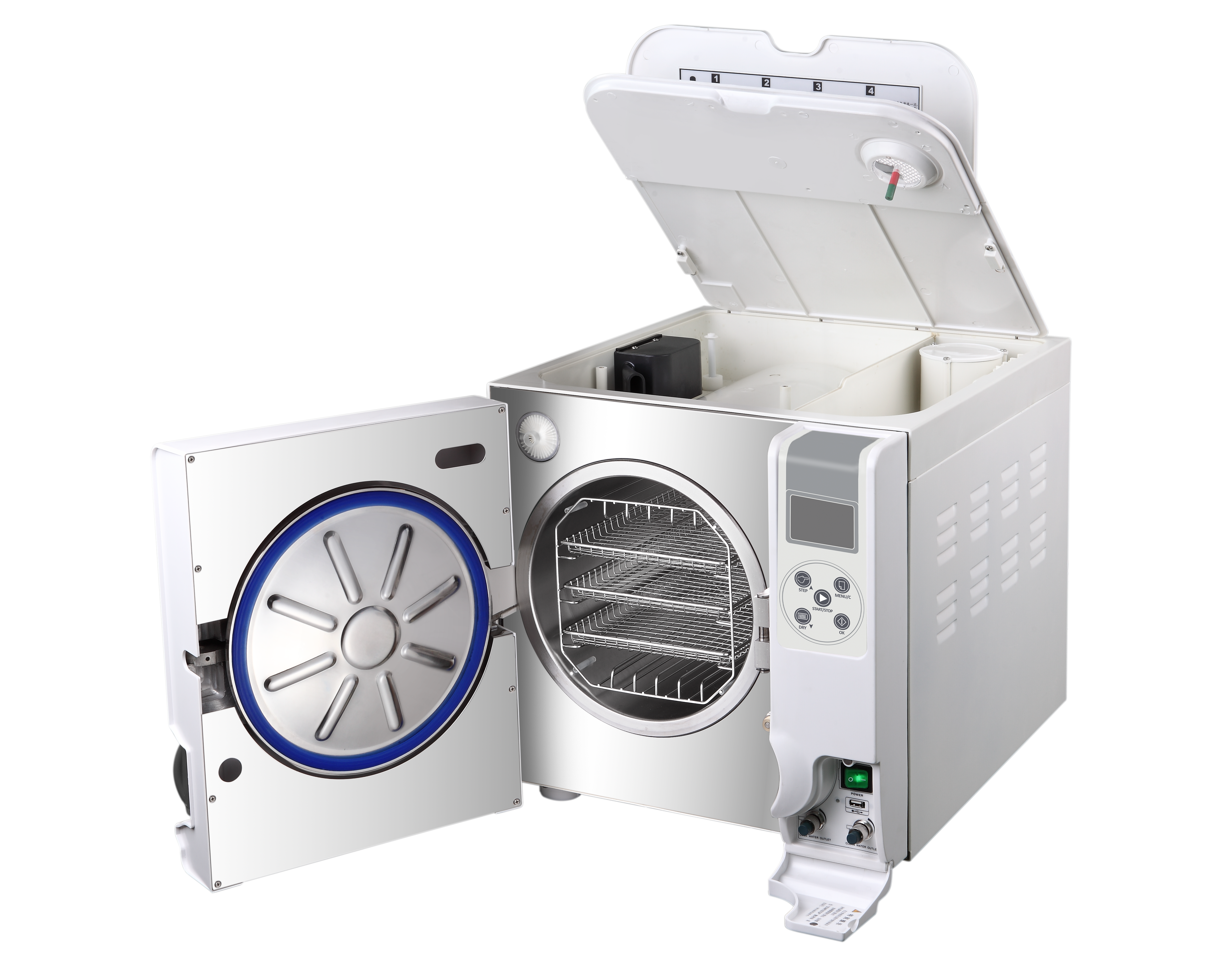 XRD STE23 — Top view with lid open showing chamber interior and water tanks